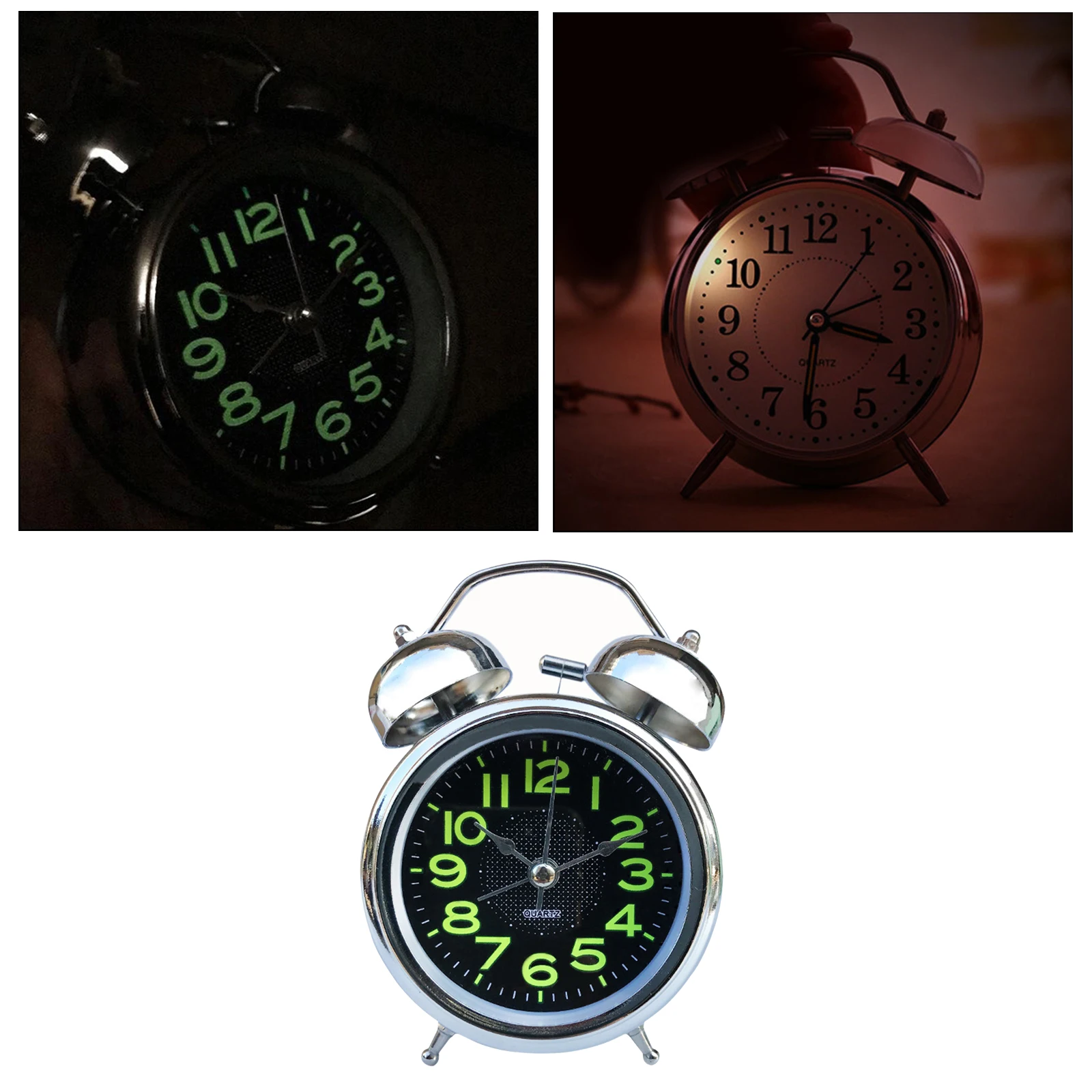 3inch Alarm Clock Electronic Round Double Bell Desk Table Digital Quartz Clock Home Decoration Retro Portable Cute Durable