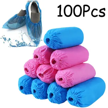 

100Pc Disposable Anti Skid Durable Non Woven Fabric Non-slip Shoe Covers Plastic