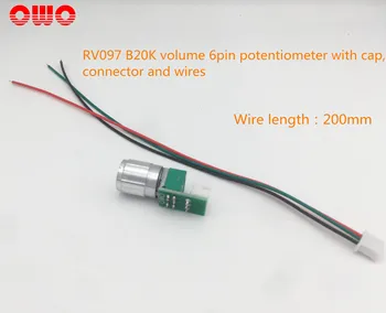 RV097 20K volume potentiometer 6pin adjustable potentiometer with aluminum knob cap ,connector,wires cables israel pe30 4 7k potentiometer
