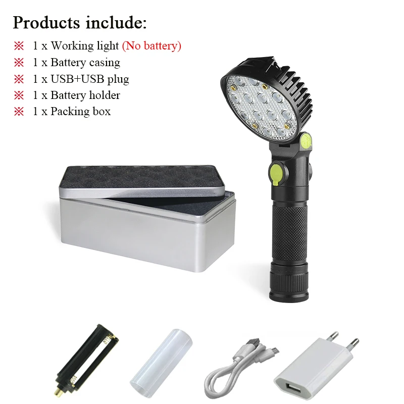 12led COB flash light with magnet work light Red Blue light white powerful led usb torch flashlight 18650 charge lantern zaklamp - Испускаемый цвет: USB flashlight H-BOX