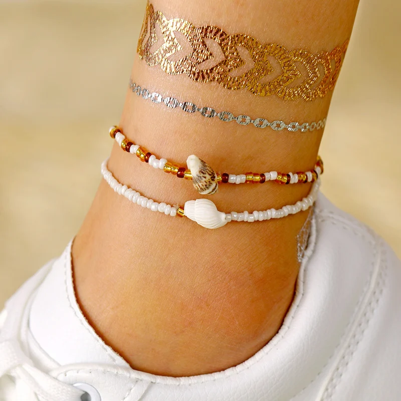 Bohemian Beads Cowrie Shell Anklet Set Vintage Female Ankle Bracelet Summer Beach Barefoot Jewelry Anklets For Women Leg Chain Bohemian Beads Cowrie Shell Anklet Set Vintage Female Ankle Bracelet Summer Beach Barefoot Jewelry Anklets For Women Leg Chain