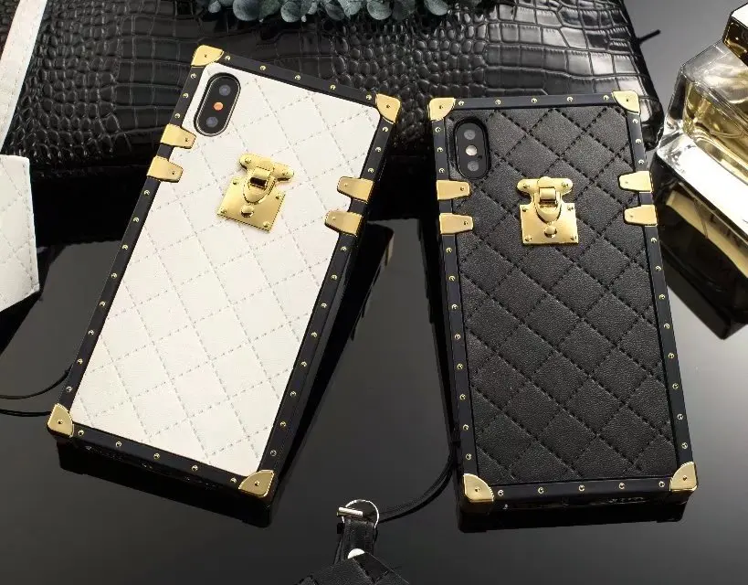 Роскошный чехол из искусственной кожи для мобильного телефона для iphone X, 6 6s 7 8 Plus XR Xs Max Мода квадратный решетки Винтаж для задней панели телефона Футляр, складной чехол