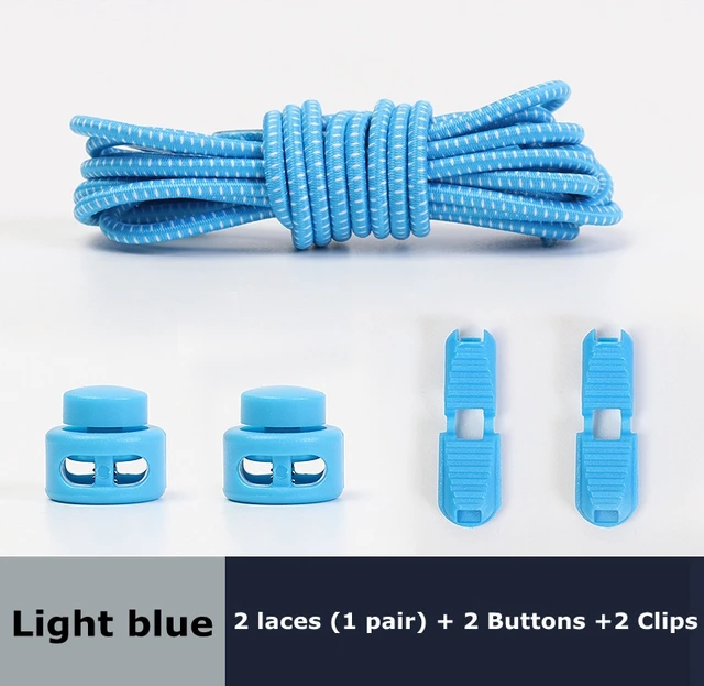 1Pair Colored Dots Round Shoelaces Elastic Plastic Lock Hiking Sports No Tie Shoelace Adult Children Shoe Accessories Lazy Lace Light blue