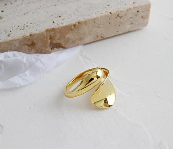 gold SHANICE, уникальный дизайн, Настоящее 925 пробы, Серебряное Открытое кольцо для женщин и девочек, INS, простое, геометрическое, гладкое, для лица, в форме капли, подарки - Цвет основного камня: gold