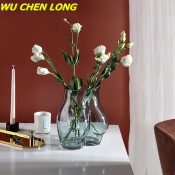 

WU CHEN LONG Transparent Glass Vase Body Art Bust Statue Desk Decor Flower Arrangement Painted Glazed Vase Home Decoration R5484