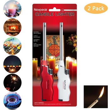 

BBQ Grill Click Flame Lighter Refillable Butane Gas Candle Fireplace Kitchen Stove Wind Resitent Long Stem (Butane Not Included