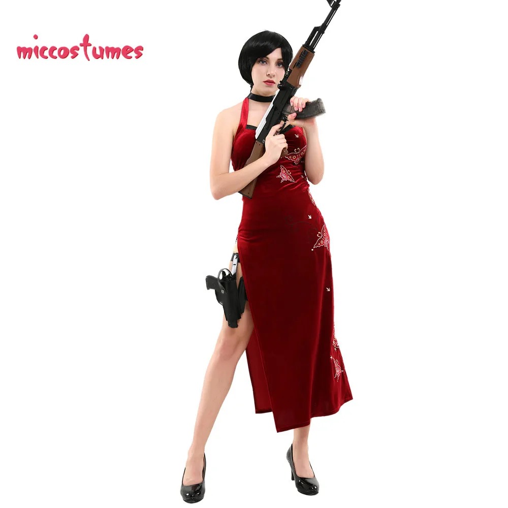 Ada Wong косплей костюм вышитый Cheongsam стиль красное платье женский наряд для косплея на Хэллоуин