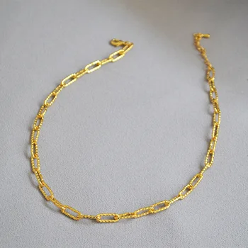 

18K Gold Plated European and American Modern Fashion Rough Hammered Cold Metal Fashion Chain Necklace Women Wholesale