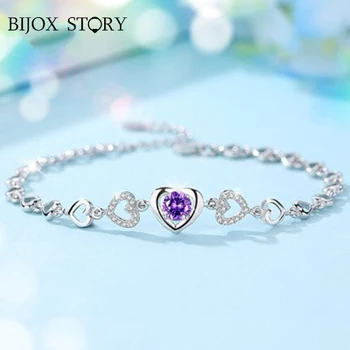 

BIJOX STORY Romantic Heart shape Zircon Bracelet Silver 925 Jewelry Charm Bracelets for Women Wedding Anniversary Gift Wholesale
