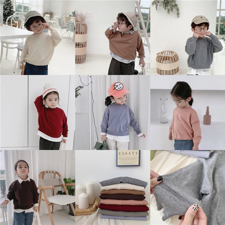 

Hsenting 2019 Spring New Style Korean-style Children Solid Color Core-Spun Yarn Knitted Long-sleeved Round-neck Pullover Soft