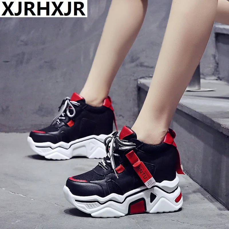 Женские кроссовки на массивной платформе 10 см ботильоны толстой подошве для