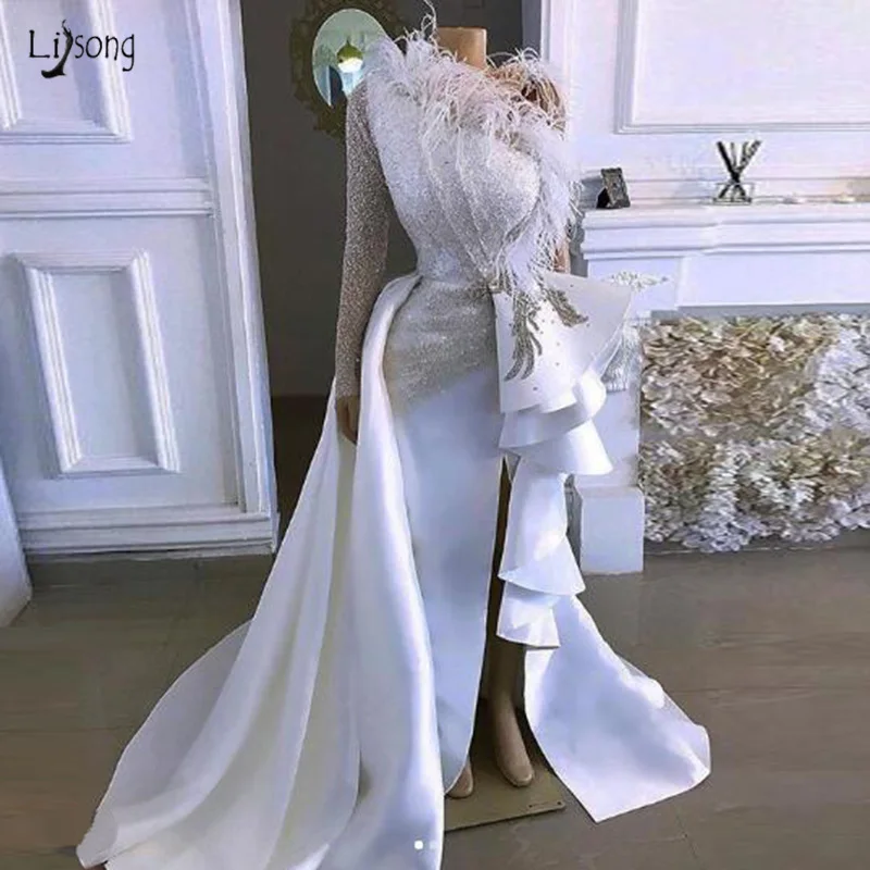 Arabic White One Shoulder Mermaid Evening Formal