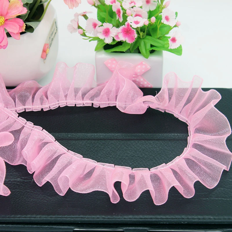 Lace Ribbon Lace Sewing Supplies Lace Sewing Accessories Lace Accessories Lace Garment Accessories Lace Decoration Soft 4CM Wide Pleated Tulle Fine Lace Ribbon Ruffle Trim Collar Applique DIY Crafts Dress Clothes Skirt Pet Bib Sewing Fabric
