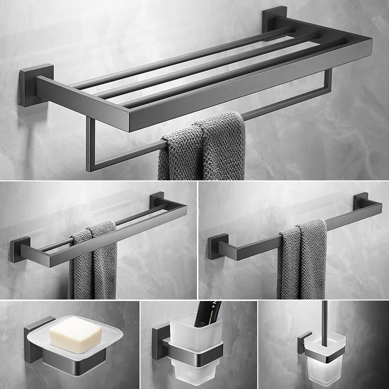 Bathroom Accessories Towel Rail Bar Toilet Paper Holder Gun Gray Towel Hook Stainless Steel Bedroom Wall Mount Bath Hardware Set