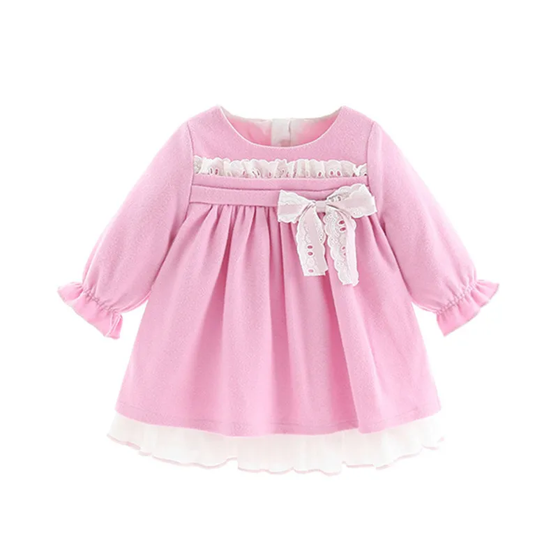 Платья для маленьких девочек; одежда принцессы для девочек; одежда для детей; детская одежда в консервативном стиле; бальное платье с бантом; От 1 до 5 лет - Цвет: Розовый