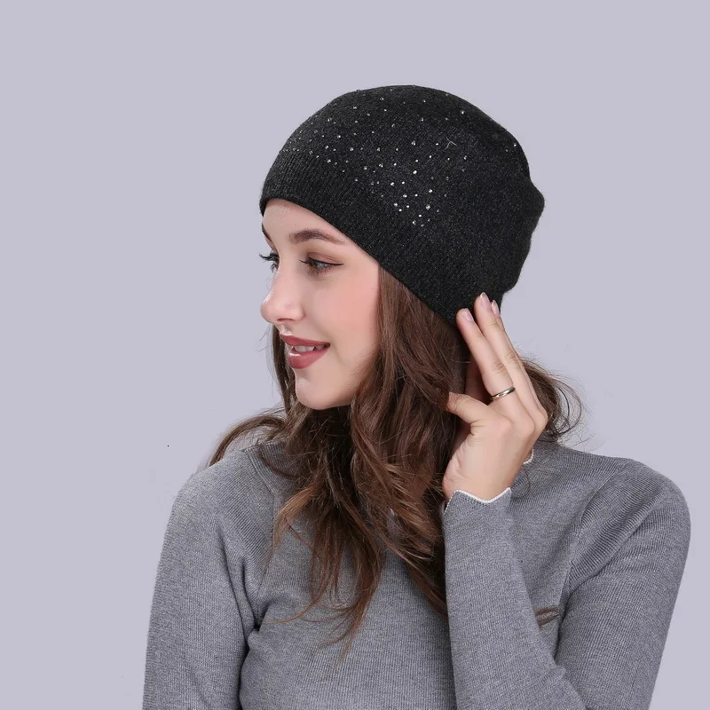 Darkgrey Головной убор из кроличьей шерсти, головной убор, вязаная шапка W237 - Цвет: Darkgrey