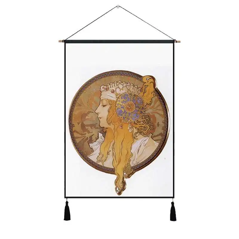 Alphonse Maria Mucha оливковая ветка богиня греческая подвесная ткань хлопок линия живопись плакат домашняя декоративная настенная вешалка гобелен подарок
