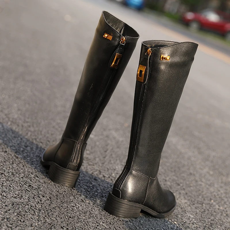 

2020 INS Women Knee High Boots Lady Riding Botas Soft Leather Winter Shoes Platform Square Toe Casual Footwear White Boots 33-43