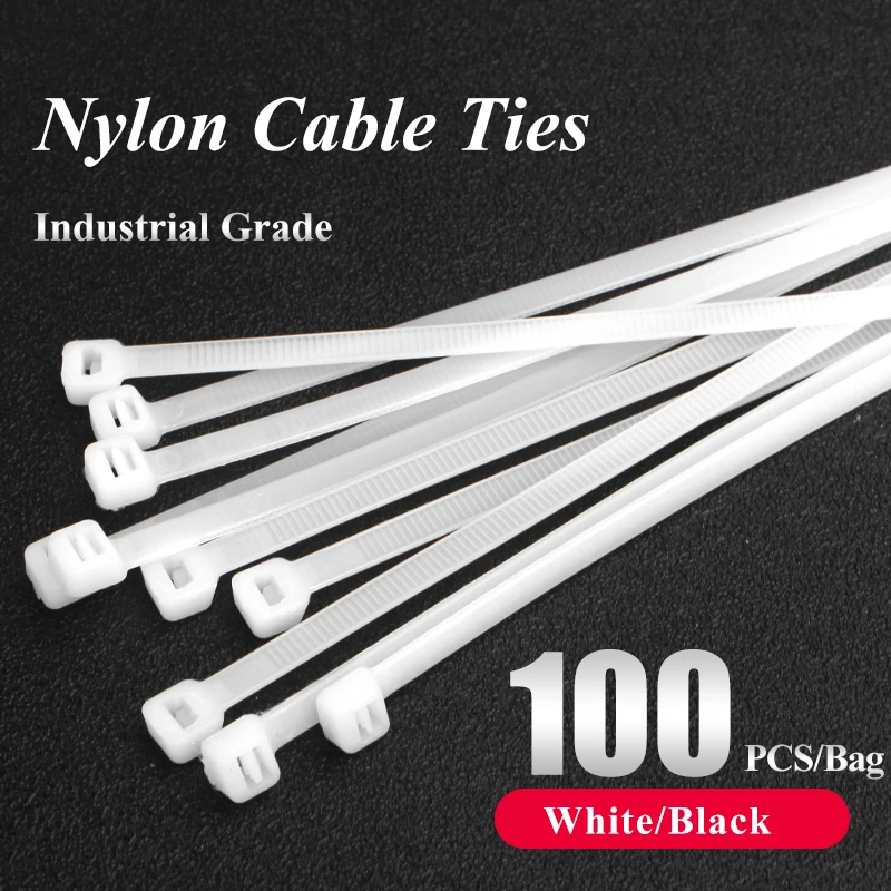 Brida de nailon de plástico con autosujeción, correa de nailon negra, 5x300, 3x200, juego de bridas de nailon con cremallera, 100 Uds.