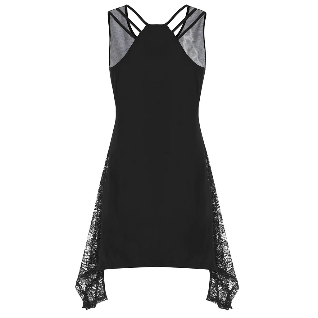 Free Ostrich summer dress women Loose Skull Print O-Neck Lace Halloween Sleeveless shirt dress girl Pullover vestidos robe femme