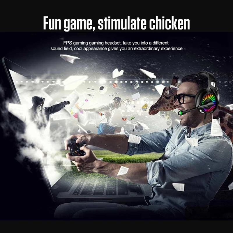 Wired Gaming Headset for Computer PS4 Led Light Gaming Headphones with Mic Adjustable Bass Stereo