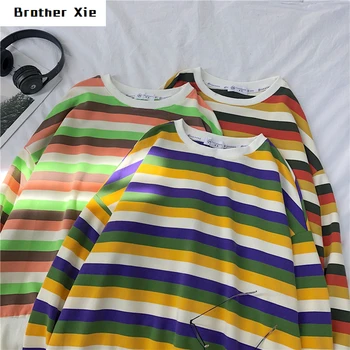 

BAutumn New Hoodies Men Fashion Contrast Color Casual Pullover Man Streetwear Wild Hip Hop Loose Cotton Striped Sweatshirt