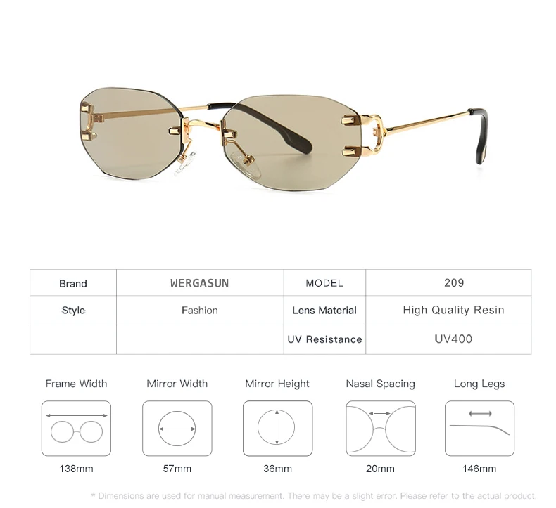 WERGASUN New Rimless Rectangle Sunglasses Women Men Shades Brand Designer Gradient UV400 Sun Glasses Retro Frameless Sunglasses square sunglasses