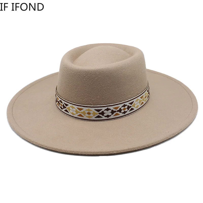 British Style Felt Fedoras Hat New Fashion 9.5CM Wide Brim Wool  bowler Dress hat Winter Church Jazz Caps chapeu feminino 2
