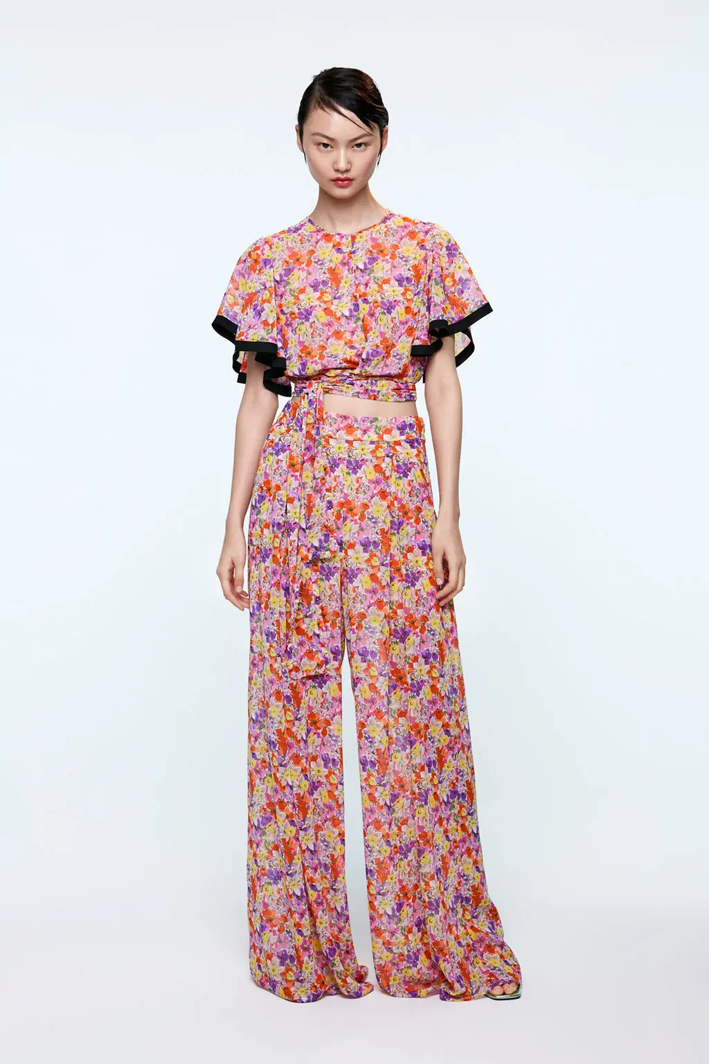 

WOMEN'S Dress Western Style Summer Wear Elastic Waist Drawstring Small Floral Print Wide Tube Pants Cool Thin Chiffon Trousers W