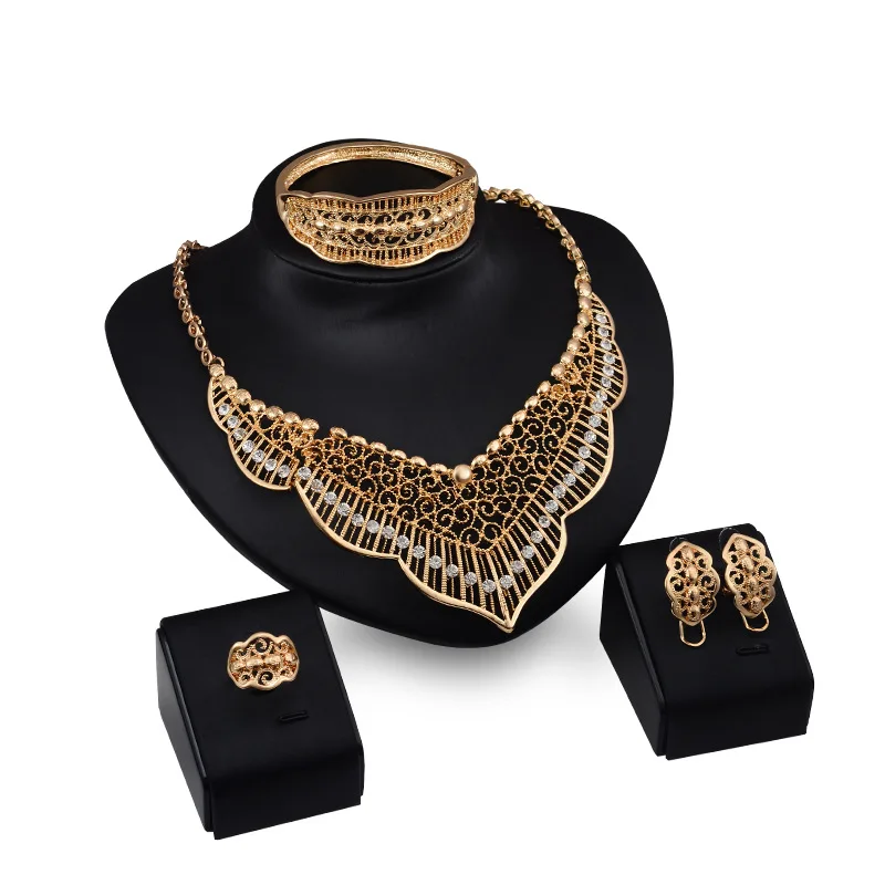 

European And American-Style Hot Models Simple Versatile-Style Alloy Necklace Earrings 4-piece Bedding Set Wedding Jewelry Set