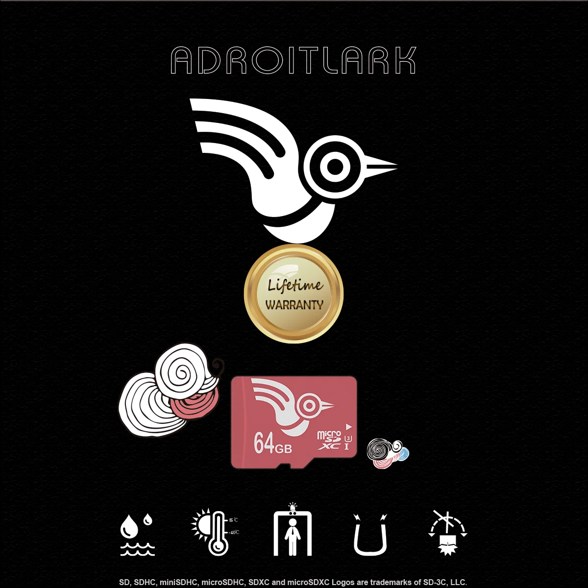 ADROITLARK Карта памяти 256 128 64 32 16ГБ Class 10 U3 microSDHC UHS-I(без адаптер
