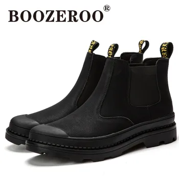 

BOOZEROO Men's Fashion Casual Leather Shoes Hot Sale Low Top Waterproof Martin Boots Men's Boots Black or Brown