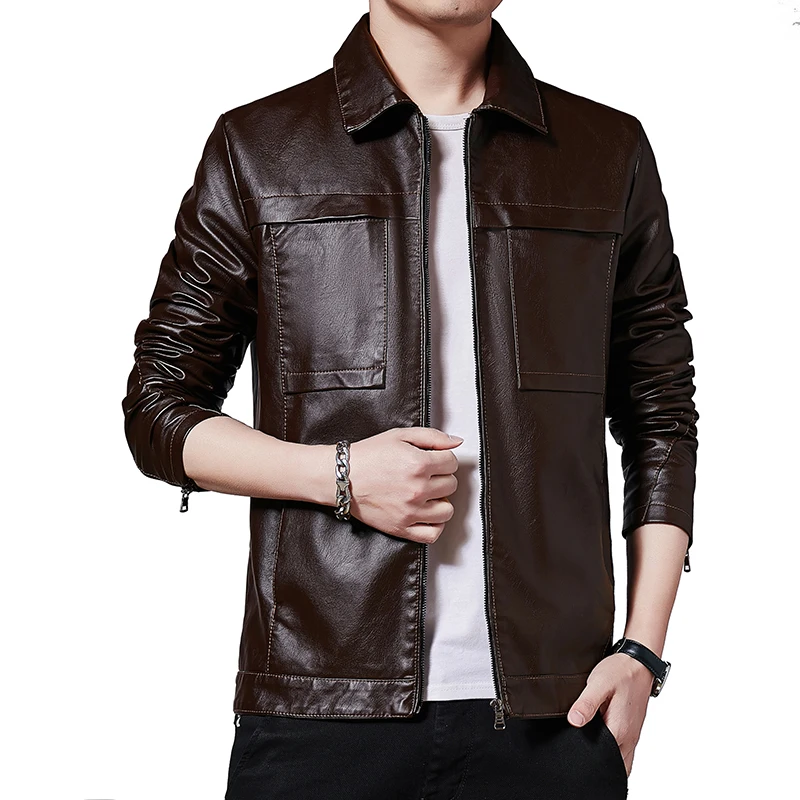 

Mens Stand Collar Leather Jacket Motorcycle Lightweight Faux Leather Warm Outwear
