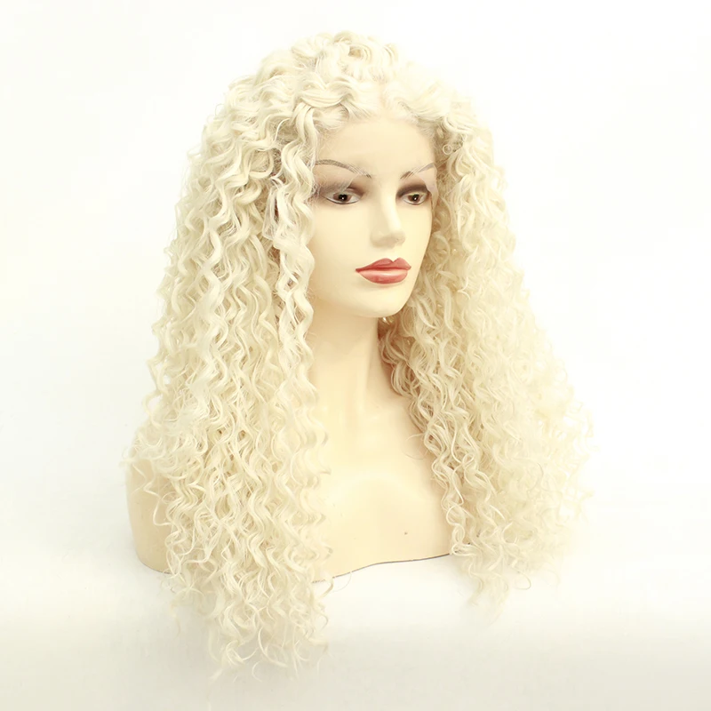 Платиновый блондин парик на кружеве с синтетическими волосами Парики Длинные афро кудрявые белый блонд термостойкие косплей для женщин