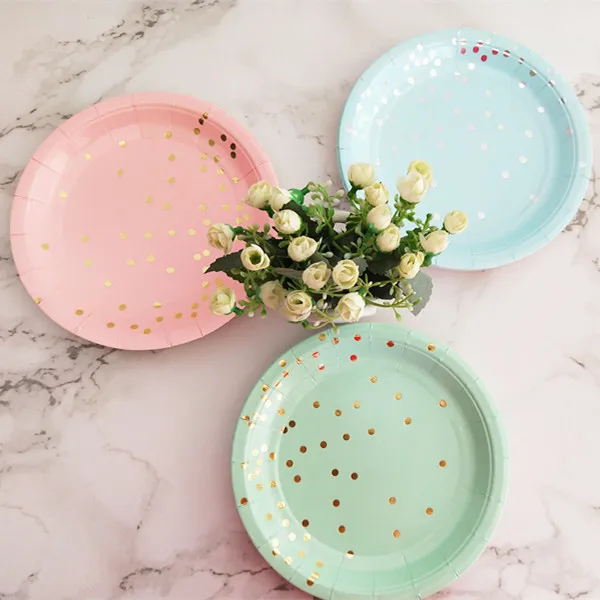 24pcs Confetti Dot Small Paper Plates Pastel Blue/Pink/Mint Dessert Dishes  Birthday Baby Shower Gender Reveal Party Tableware - AliExpress