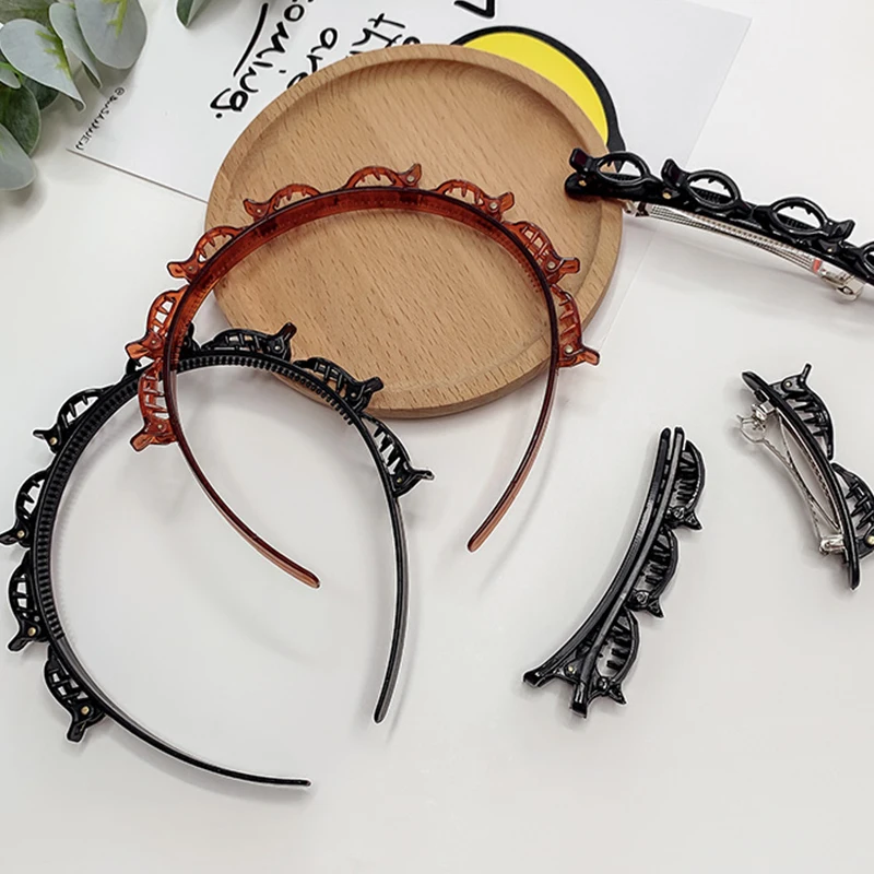 

Plastic Braided Head Hoop Fashion Hairbands Double Layer Bands Clip Punk New Knitting Womens Headwear Tool Hair Accessories