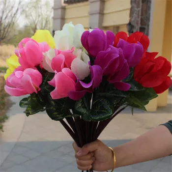 

7Pcs Fake Cyclamen (7 stem/bunch) 13.78" Length Simulation Begonia Radish for Wedding Home Decorative Artificial Flowers