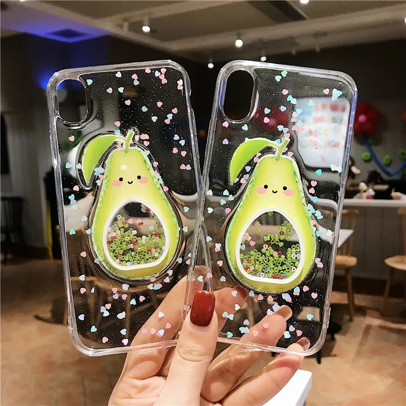 Чехол для телефона GYKZ Bling Avocado Quicksand Clear для iPhone 7 11 Pro XR XS MAX X 8 6 6s Plus с блестящими сердечками и блестками| | | АлиЭкспресс