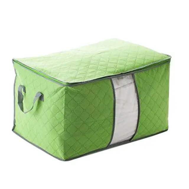 Нетканый тканевый складной ящик для хранения грязной одежды для сбора чехол на молнии для игрушек стеганая коробка для хранения прозрачный оконный Органайзер - Цвет: 60x42x36cm Green