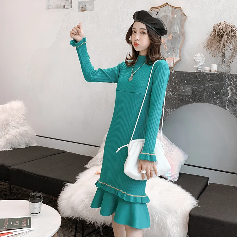 

5122# Autumn Winter Maternity Nursing Sweaters Knitted Breastfeeding Long Dress for Pregnant Women Pregnancy Feeding Pullovers