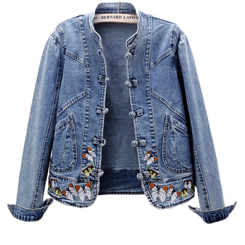 Spring 2021 New Embroidered Stretch Denim Jacket Women Short Jackets Cardigan Basic Plus Size Female Bomber Trend |