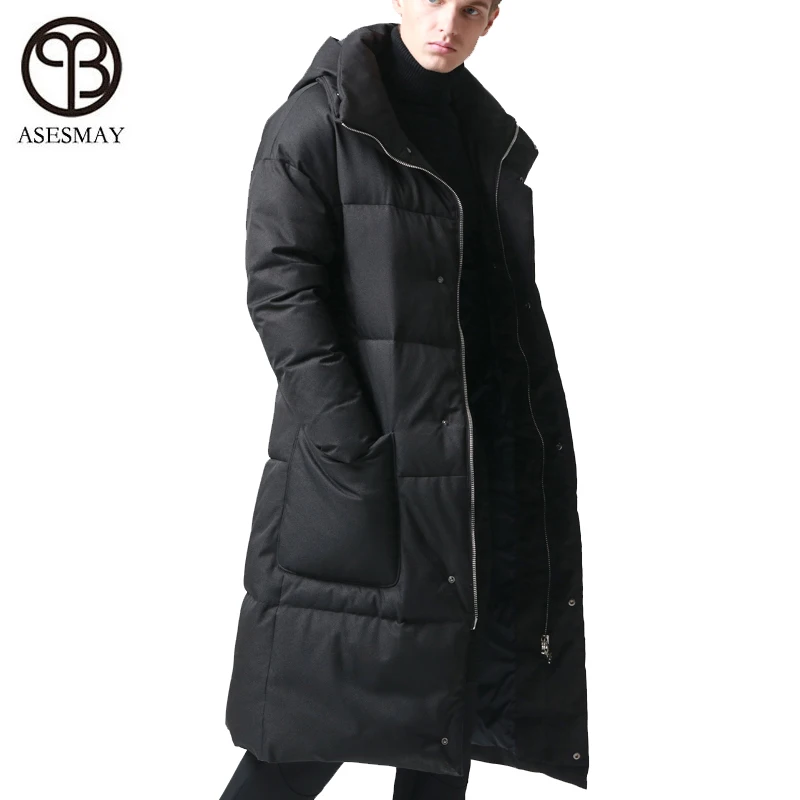 Asesmay/Брендовые мужские зимние куртки, белые пуховые пальто, толстые парки с гусиным пером, повседневное длинное зимнее Мужское пальто, верхняя одежда с капюшоном