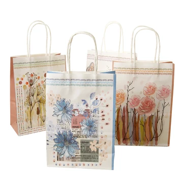

10Pcs Kawaii printed Flower kraft paper bag Festival gift bags Paper bags with handles children gift bags 25*18*10cm