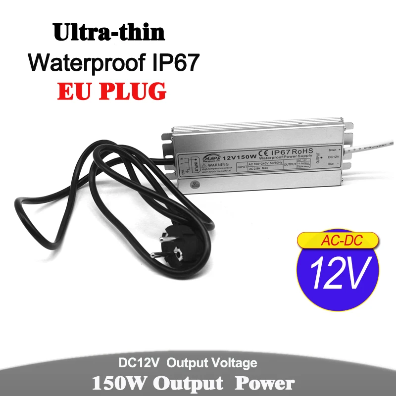 IP67 источник питания DC12V DC24V 60 Вт 72 Вт 100 Вт 120 Вт 150 Вт ЕС вилка AC DC 12 В 24 в водонепроницаемый адаптер питания для Светодиодный светильник CCTV