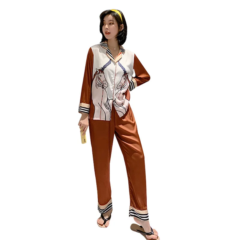 

New Fashion Casual Home Cardigan V-neck Ladies Pajamas Simple Natural Women's Pajamas Set