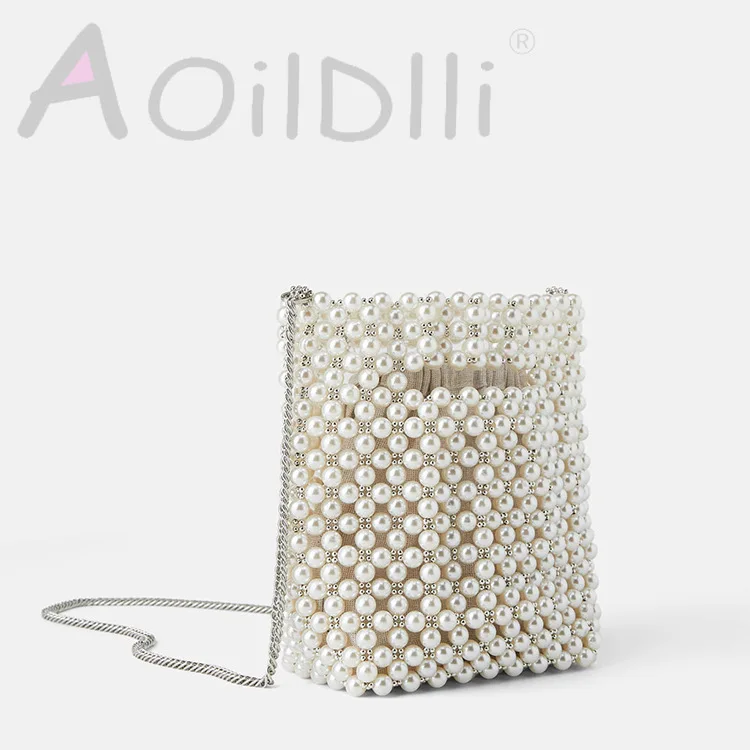 Женская сумка с бусинами летняя мини через плечо жемчужным украшением|Сумки