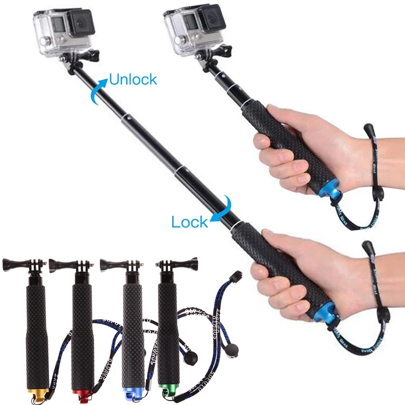 Impermeable de mano extensible Gopro palo de selfi de aluminio ir Pro Stick Monopod para GoPro héroe 8 7 6 5 4 SJCAM SJ8 Sj6 Xiaomi Yi