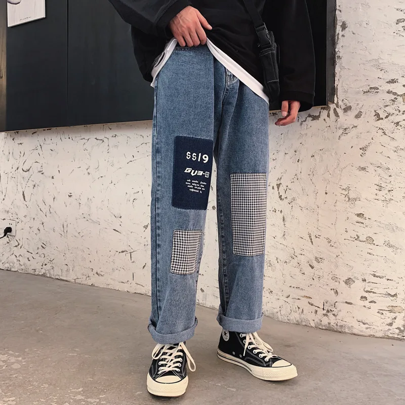 

Large Size Fall And Winter Clothes INS Korean-style Trend Jeans Men CEC Loose-Fit Contrast Color Cowboy Long Pants Men And Women