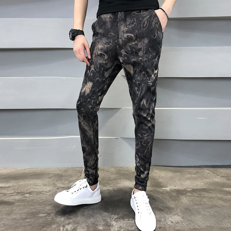 Style 3 Осенне-зимние штаны с цветочным принтом, мужские плотные теплые облегающие хип-хоп брюки для бега, мужские универсальные штаны-шаровары, повседневные уличные брюки для мужчин - Цвет: Style 3
