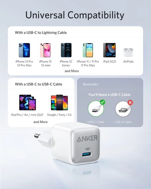 Anker 511 Charger Nano Pro 20W PIQ 3.0 Durable Compact Fast Charger usb c Charger for iPhone 12 quicky charger for xiaomi 5